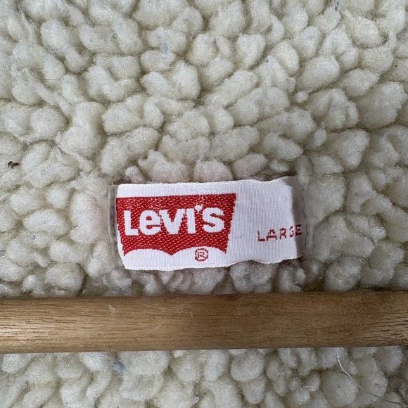 Vintage Levi's Denim Sherpa Lined Snap Button Vest Orange Tab Size L Distressed - Picture 8 of 12